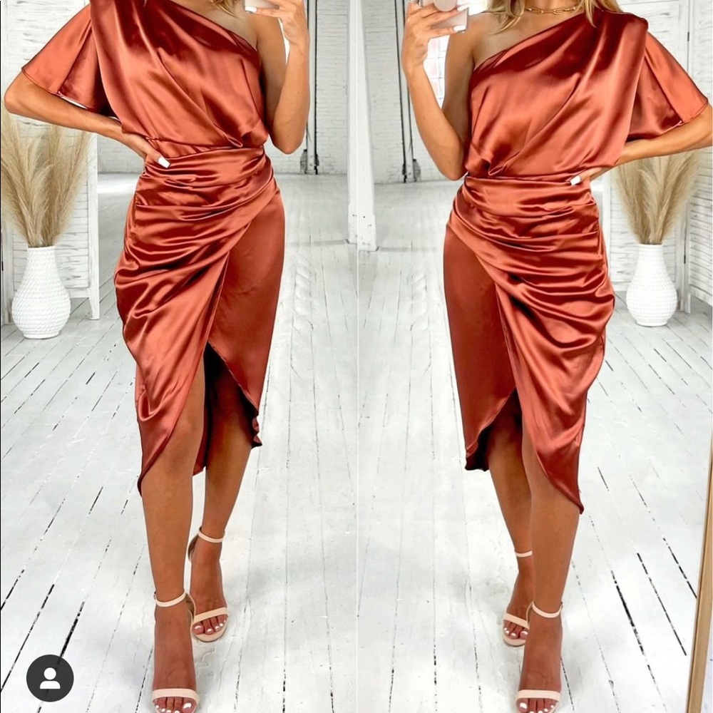 One Shoulder Rusty Orange Dress